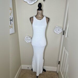 Emory Park Sleeveless Ribbed Knit Distressed Cream Midi Dress Size Small